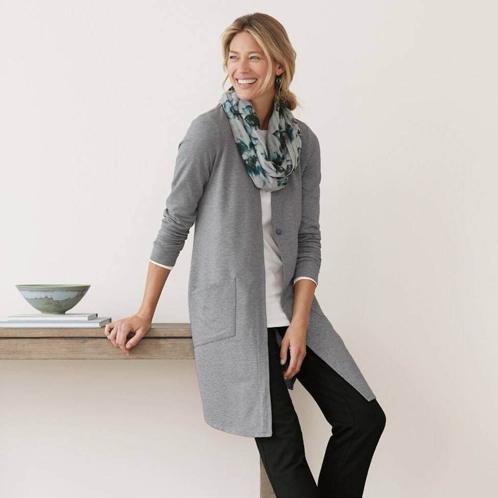 Pure Jill Sweater Womens Small Pima Cotton Gray Casual Office Lounge Cardigan